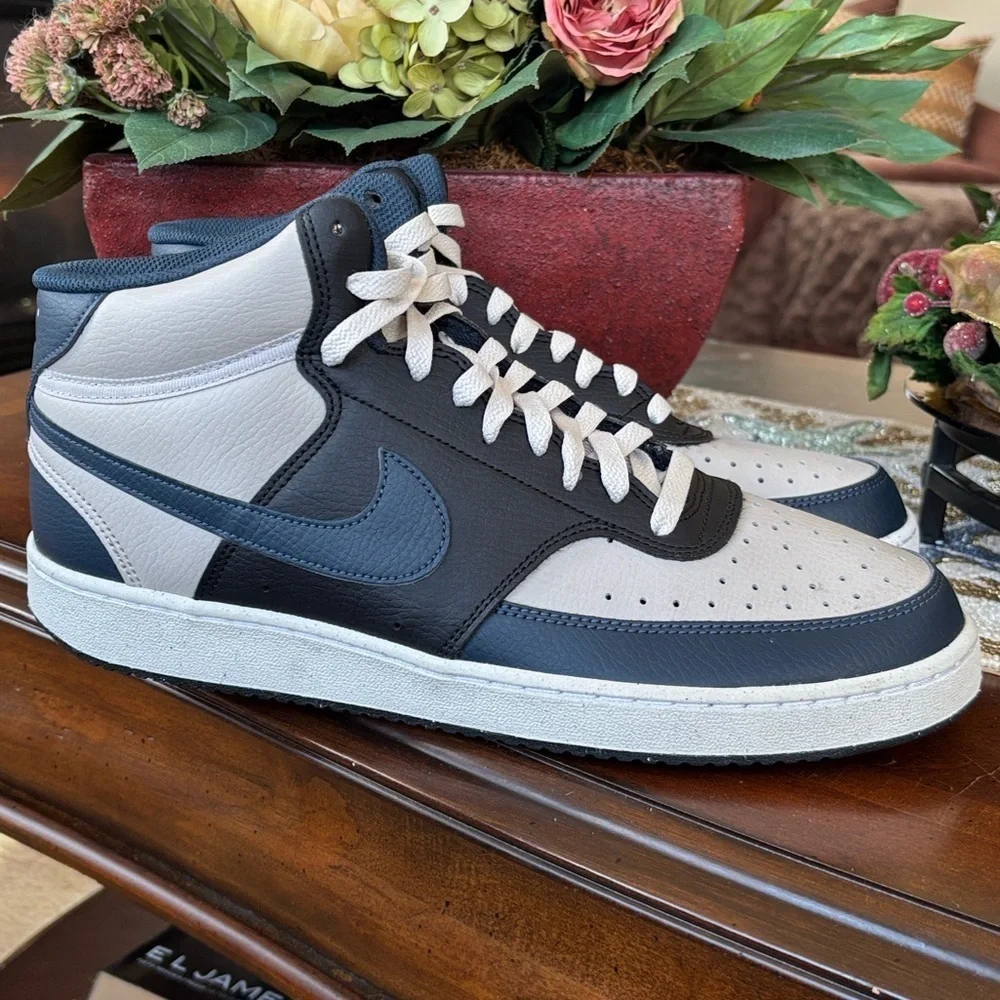 Brand New Nike Court Vision Mid Sneakers Retro 80s Basketball Lace Up Navy Black